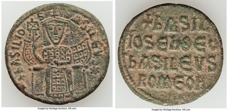 Basil I the Macedonian (AD 867-886). AE follis (26mm, 6.75 gm, 6h). XF. Constant...