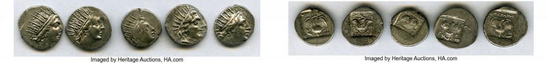 ANCIENT LOTS. Greek. Carian Islands. Rhodes. Ca. 88-84 BC. Lot of five (5) AR dr...