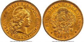 Republic gold 5 Pesos (Argentino) 1889 MS60 NGC, KM31. AGW 0.2334 oz. 

HID09801242017

© 2020 Heritage Auctions | All Rights Reserved