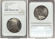 Ferdinand VI Cob 8 Reales 1760 P-q VF35 NGC, Potosi mint, KM40. 26.9gm. 

HID09801242017

© 2020 Heritage Auctions | All Rights Reserved