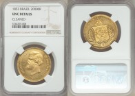 Pedro II gold 20000 Reis 1853 UNC Details (Cleaned) NGC, Rio de Janeiro mint, KM468. AGW 0.5286 oz. 

HID09801242017

© 2020 Heritage Auctions | A...
