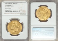 Pedro II gold 20000 Reis 1857 UNC Details (Cleaned) NGC, Rio de Janeiro mint, KM468. AGW 0.5286 oz. 

HID09801242017

© 2020 Heritage Auctions | A...