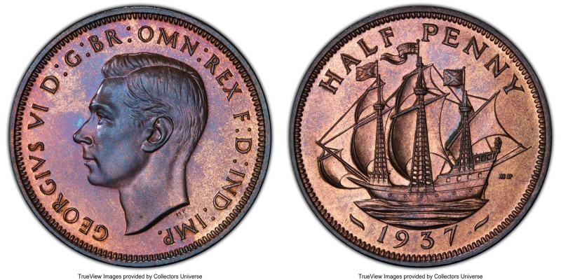 George VI Proof 1/2 Penny 1937 PR66 Red and Brown PCGS, KM844, S-4115. 

HID09...