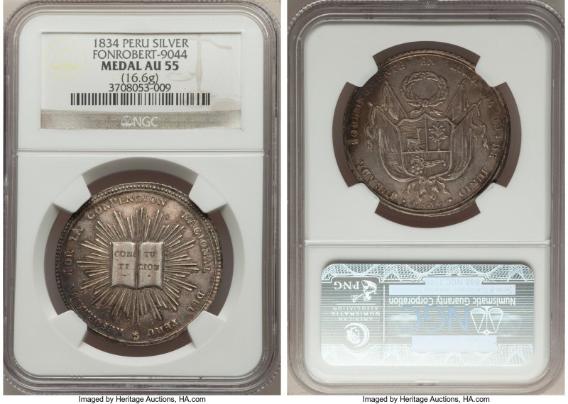 Republic silver "National Convention" Medal 1834 AU55 NGC, Fonrobert-9044. 35mm....