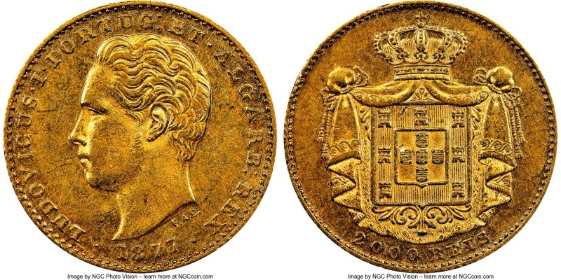 Luiz I gold 2000 Reis 1877 AU53 NGC, KM518. Mintage: 2,250. 

HID09801242017
...