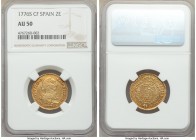 Charles III gold 2 Escudos 1776 S-CF AU50 NGC, Seville mint, KM417.2. 

HID09801242017

© 2020 Heritage Auctions | All Rights Reserved