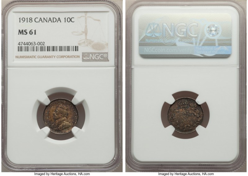 Pair of Certified Assorted Minors NGC, 1) Canada: George V 10 Cents -1918 MS61, ...