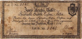 Altdeutsche Staaten und Länderbanken bis 1871 Sachsen
Kurfürstlich Sächsische Cassen-Billets 2 Reichstaler 6.5.1772. Litt. B. Nr. 6842. Commissarius:...