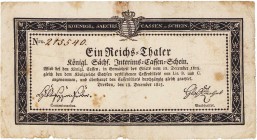 Altdeutsche Staaten und Länderbanken bis 1871 Sachsen
Königlich-Sächsisches Cassenbillett 1 Reichstaler 18.12.1815. Nr. 215540. Comissarius: Hey V Au...