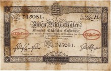 Altdeutsche Staaten und Länderbanken bis 1871 Sachsen
Königlich-Sächsisches Kassenbillett 2 Reichstaler 1.10.1818. Mit 2 roten Wertaufdrucken "2 Thlr...