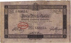 Altdeutsche Staaten und Länderbanken bis 1871 Sachsen
Königlich-Sächsisches Kassenbillett 2 Reichstaler 1.10.1818. Mit rotem Wertaufdruck "2 Thlr. Co...