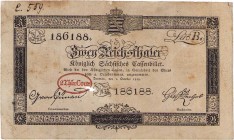 Altdeutsche Staaten und Länderbanken bis 1871 Sachsen
Königlich-Sächsisches Kassenbillett 2 Reichstaler 1.10.1818. Mit rotem Wertaufdruck "2 Thlr. Co...