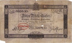Altdeutsche Staaten und Länderbanken bis 1871 Sachsen
Königlich-Sächsisches Cassenbillett 2 Reichstaler 1.10.1818. Mit rotem Wertaufdruck "2 Thlr. Co...