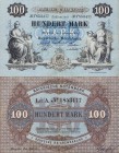Deutsche Länderbanken ab 1871
Bayerische Notenbank 1875-1925 100 Mark 3.11.1875. KN 6-stellig mit vorgedruckter "1" Ro. BAY 2 b Äußerst selten. Leich...