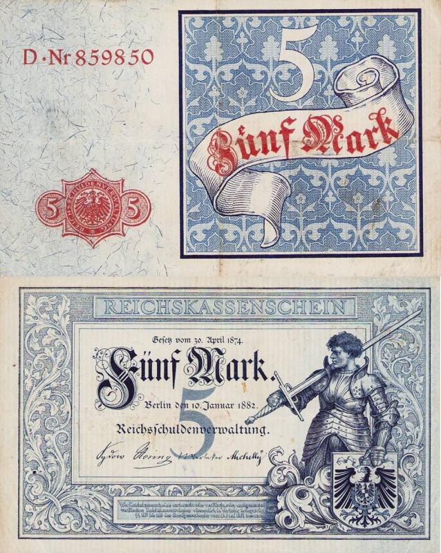 Deutsches Reich bis 1945
Reichsbanknoten und Reichskassenscheine 1874-1914 5 Ma...