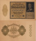 Deutsches Reich bis 1945
Geldscheine der Inflation 1919-1924 10.000 Mark 19.1.1922. Firmendruck, KN 6-stellig, FZ: N Ro. 69 e Selten. I-