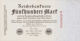 Deutsches Reich bis 1945
Geldscheine der Inflation 1919-1924 500 Mark 7.7.1922. KN rot, Serie A Ro. 71 a I-