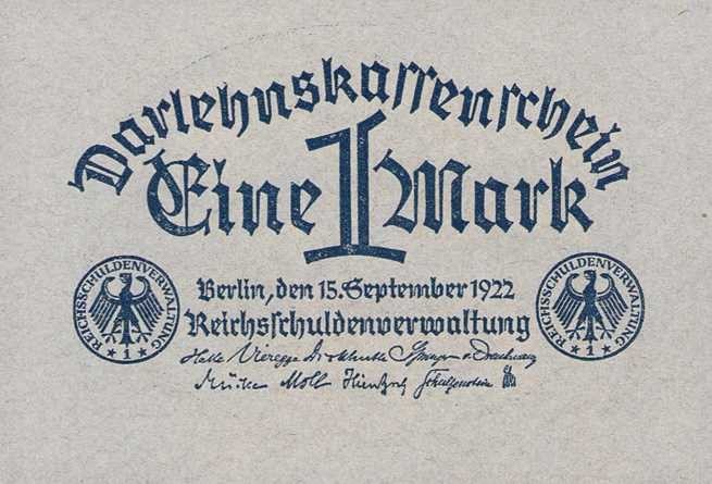 Deutsches Reich bis 1945
Geldscheine der Inflation 1919-1924 1 Mark 15.9.1922. ...