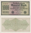 Deutsches Reich bis 1945
Geldscheine der Inflation 1919-1924 1000 Mark 15.9.1922. KN 6-stellig violett, FZ: LV Ro. 75 c I-II