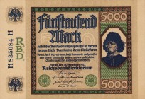 Deutsches Reich bis 1945
Geldscheine der Inflation 1919-1924 5000 Mark 16.9.1922. Serie H Ro. 76 I