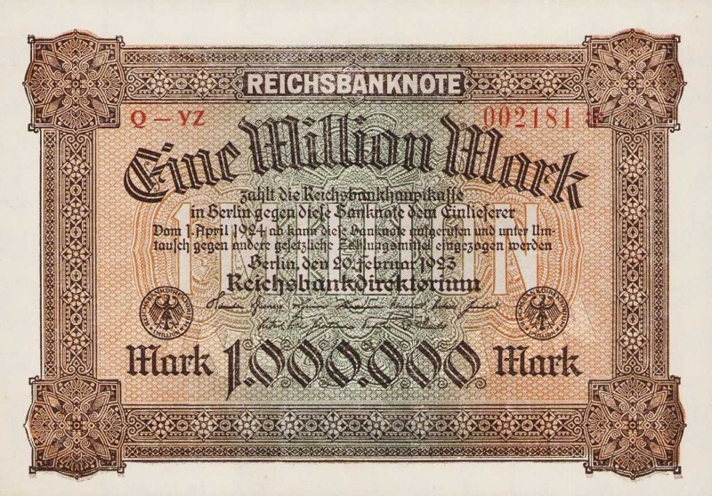 Deutsches Reich bis 1945
Geldscheine der Inflation 1919-1924 1 Million Mark 20....