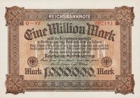 Deutsches Reich bis 1945
Geldscheine der Inflation 1919-1924 1 Million Mark 20.2.1923. FZ: rot und Serie YZ Ro. 85 b Selten. Fast II