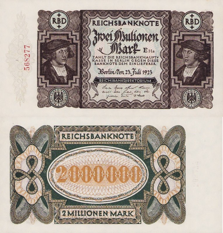 Deutsches Reich bis 1945
Geldscheine der Inflation 1919-1924 2 Millionen Mark 2...