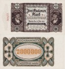 Deutsches Reich bis 1945
Geldscheine der Inflation 1919-1924 2 Millionen Mark 23.7.1923. Wertangabe "Zwei Mulionen Mark" Ro. 89 F Sehr selten. I-