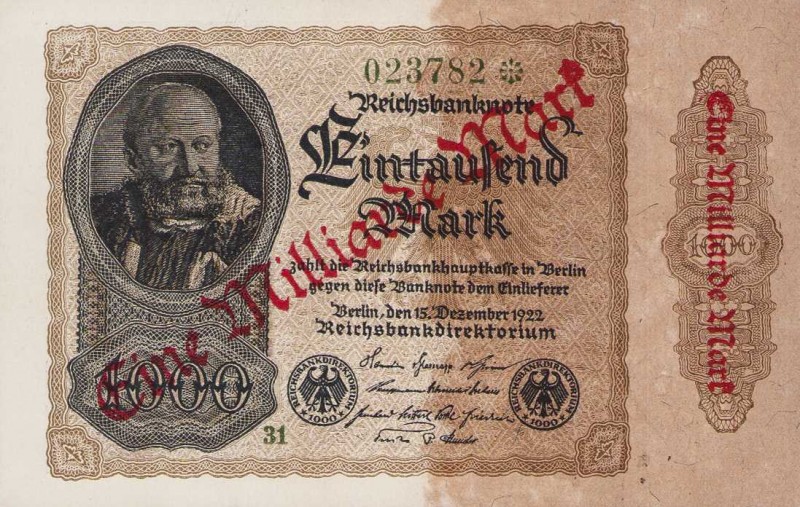 Deutsches Reich bis 1945
Geldscheine der Inflation 1919-1924 1 Milliarde Mark 1...