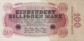 Deutsches Reich bis 1945
Geldscheine der Inflation 1919-1924 100 Billionen Mark 26.10.1923. Ro. 125 a Äußerst selten. I