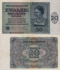 Deutsches Reich bis 1945
Geldscheine der Inflation 1919-1924 20 Billionen Mark 5.2.1924. Serie B Ro. 135 Sehr selten. III-