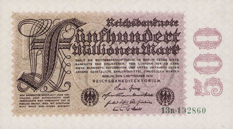 Deutsches Reich bis 1945
Geldscheine der Inflation 1919-1924 500 Millionen Mark...