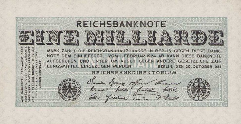 Deutsches Reich bis 1945
Geldscheine der Inflation 1919-1924 1 Milliarde Mark 2...