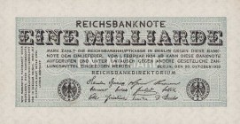 Deutsches Reich bis 1945
Geldscheine der Inflation 1919-1924 1 Milliarde Mark 20.10.1923. Ro. 119 F 2 I-