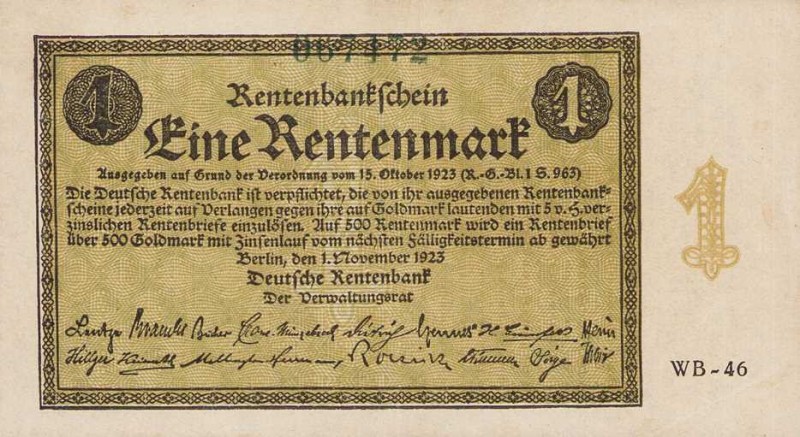 Deutsches Reich bis 1945
Deutsche Rentenbank 1923-1937 1 Rentenmark 1.11.1923. ...