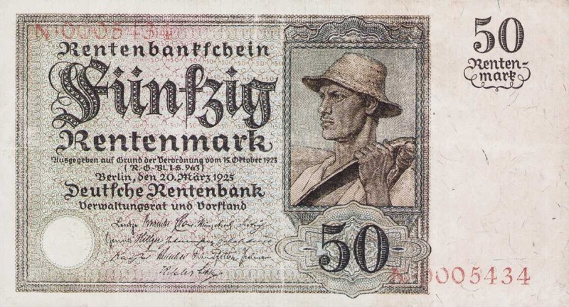 Deutsches Reich bis 1945
Deutsche Rentenbank 1923-1937 50 Rentenmark 20.3.1925 ...