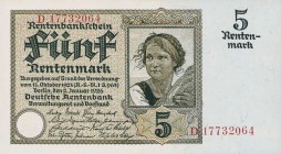 Deutsches Reich bis 1945
Deutsche Rentenbank 1923-1937 5 Rentenmark 2.1.1926. Serie D Ro. 164 b I