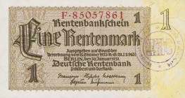 Deutsches Reich bis 1945
Deutsche Rentenbank 1923-1937 1 Rentenmark 30.1.1937. Mit luxemburgischen Stempel Ro. 166 f Selten. I-