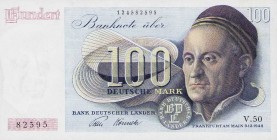 Bundesrepublik Deutschland
Bank deutscher Länder 1948-1949 100 DM 9.12.1948. Serie V.50 Ro. 256 Leicht gewellt, fast III