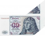 Bundesrepublik Deutschland
Deutsche Bundesbank 1960-1999 10 DM 2.1.1980 Fehldruck. Falsch abgeschnitten Ro. - zu 281 Selten. Knickfalte, I-II