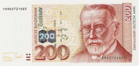 Bundesrepublik Deutschland
Deutsche Bundesbank 1960-1999 200 DM 2.1.1996. Austauschnote. Serie YA / G Ro. 311 b Sehr selten. I