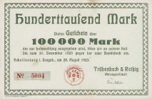 Städte und Gemeinden
Annaberg (Sa) 300.000 Mark 9.8.1923. ADCA. Dazu: Schellenberg - 100.000 Mark 28.8.1923 - Trübenbach & Reißig. Schwarzenberg - 50...