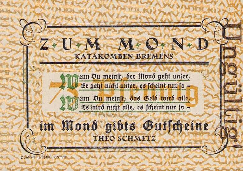 Städte und Gemeinden
Bremen 75 Pfennig o.D. Theo Schmetz, Restaurant "Zum Mond"...