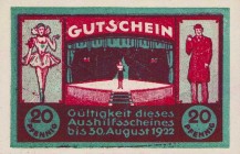 Städte und Gemeinden
Hannover (NS.) 20 Pfennig o.D. (1921)-30.8.1922. Corso-Künstlerspiele. 20 Pfennig, violett und grün (3x leichte Farbvarianten) G...