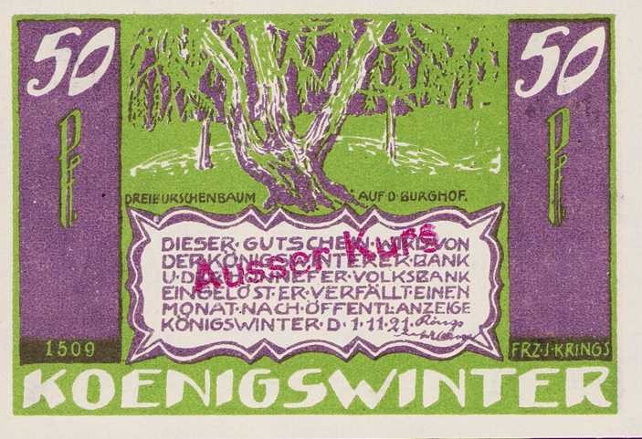 Städte und Gemeinden
Königswinter (NRW) 50 Pfennig 1.11.1921. Verschiedene Ausg...