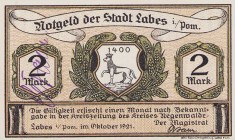 Städte und Gemeinden
Labes (Pom./Polen) 50 und 75 Pfennig, 1 und 2 Mark Oktober 1921 - Stadt. Mit violettem Stempel und 1 Serie mit grünem Stempel Gr...