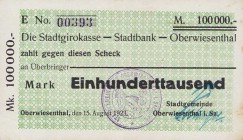 Städte und Gemeinden
Oberwiesenthal (Sa.) 100 000 Mark 15.8.1923. Stadtgemeinde (4x). Diese Scheine sind bei Keller nicht aufgeführt. Dazu 10 und 20 ...