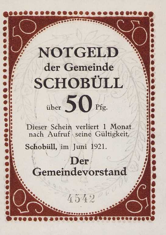 Städte und Gemeinden
Schobüll (S-H) 50 Pfennig Juni 1921 (1922), mit KN. 25, 50...