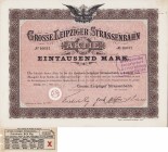 Deutschland
Leipzig, Grosse Leipziger Strassenbahn AG Aktie über 1000 Mark 17.3.1917. Nr. 16037. Mit Trockensiegel. Gedruckt bei Giesecke & Devrient....