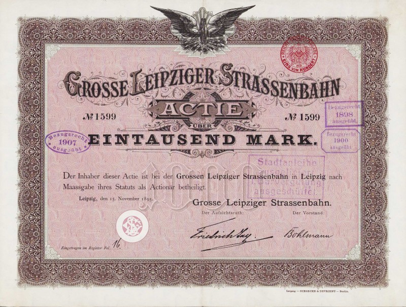 Lots
Lot-6 Stück Leipzig Dabei: Bäumert & Co. - Aktie über 10.000 Mark 25.7.192...